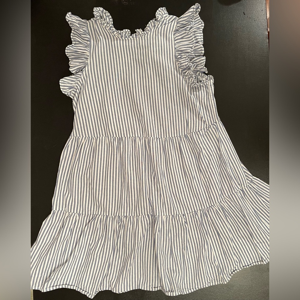 Mud Pie White and Blue Sleeveless Tiered Mini Dress